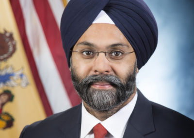 Attorney General Gurbir S. Grewal Governor Philip D. Murphy announced his intention to nominate Gurbir S. Grewal to serve as New Jersey’s 61st Attorney General on December 12, 2017. He was confirmed by the New Jersey Senate and assumed the office on January 16, 2018. Since assuming office, Attorney General Grewal has focused his attention on protecting the interests of New Jersey residents by expanding affirmative litigation, strengthening police-community relations, reducing violent crime and fighting the opioid epidemic. Before becoming New Jersey Attorney General, Grewal served as Bergen County Prosecutor, the chief law enforcement officer of the most populous county in New Jersey and home to nearly 1 million residents living in 70 municipalities. As Bergen County Prosecutor, Grewal supervised a staff of 265 personnel and had supervisory authority over approximately 2,700 sworn law enforcement officers across 74 law enforcement agencies. Among other accomplishments during his tenure, he developed and implemented several creative approaches designed to tackle the heroin and opioid crisis, including “Operation Helping Hand,” a program that offers low-level drug offenders treatment options upon arrest. He also established a Community Affairs Unit, which is dedicated to assisting local departments improve police/community relations.