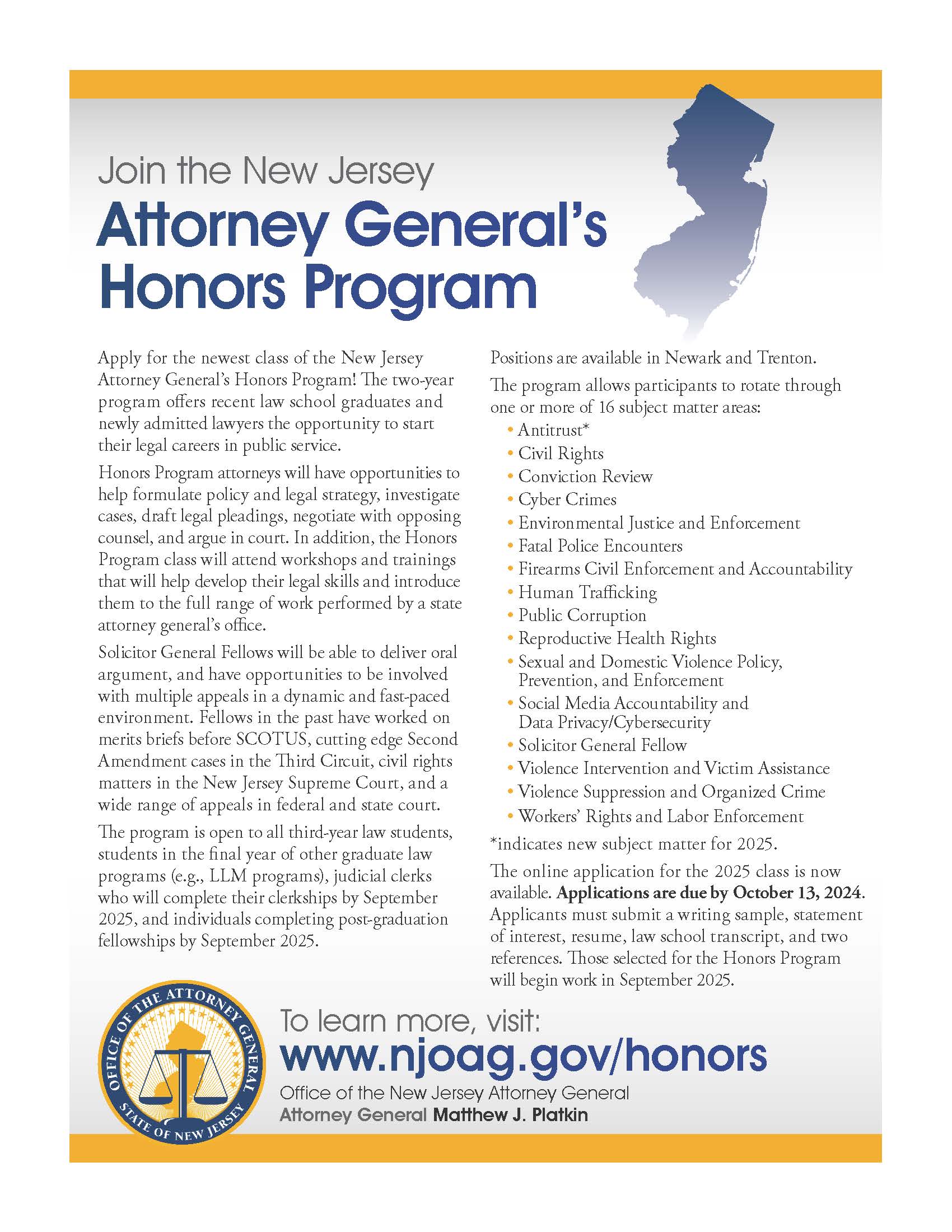 Attorney General's Honors Program 2025 - Flyer