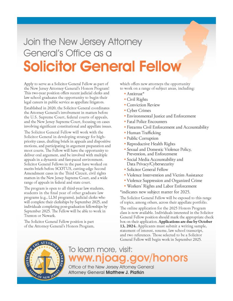 Attorney General's Honors Program 2025 - Solicitor General- Flyer